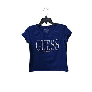 GUESS Royal Blue Silver Logo Top Juniors Large y2k
